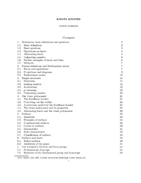 Knots Knotes - UCSD - Department of Mathematics