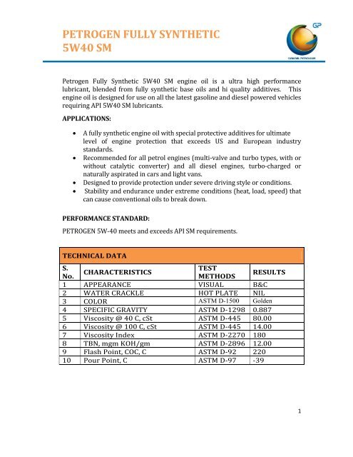 PETROGEN FULLY SYNTHETIC 5W40 SM - General Petroleum
