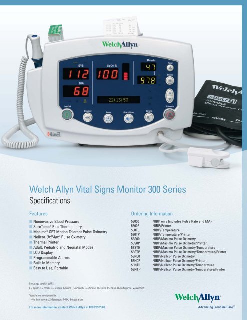 Vital Signs Monitor 300 Series Technical Specs - Medical ...