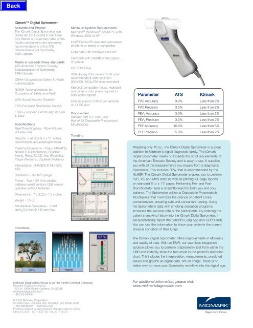 Brochure: IQmark Digital Spirometer - Medical Equipment Pros