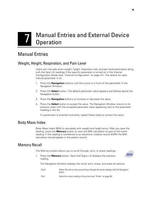 Spot Vital Signs LXi Directions for Use - Frank's Hospital Workshop