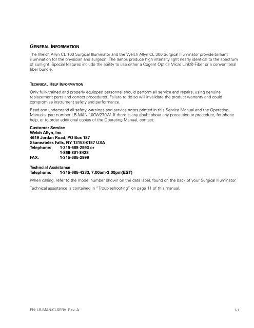 CL100 / CL300 Service Manual - Welch Allyn