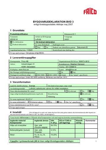 Miljödeklaration BVD AR200W.pdf - Frico