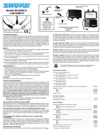 Shure WL50 WL51 MC50 MC51 User Guide Italian