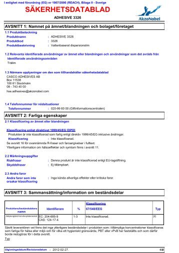 2689 ADHESIVE 3326 (Swedish (SE)) ADHESIVES SDS CLP V4 ...