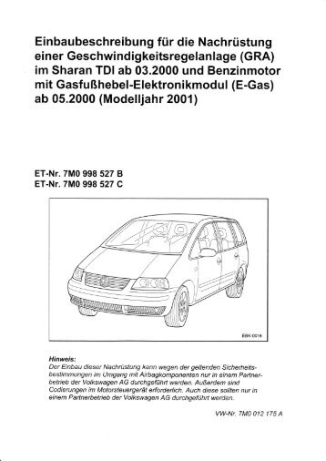 (GRA) im Sharan TDI ab 03.2000 und Benzinmotor mit Ga