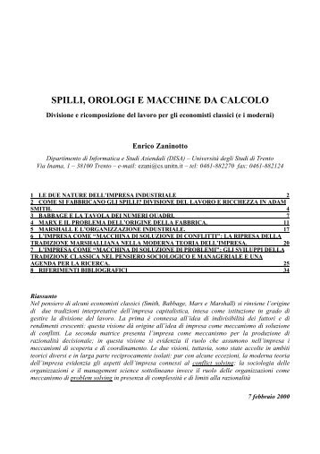SPILLI, OROLOGI E MACCHINE DA CALCOLO - University of ...