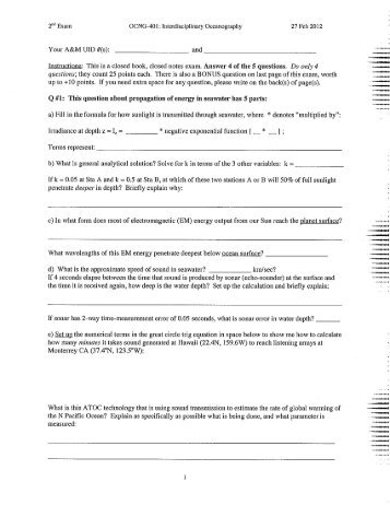 2“'1 Exam OCNG~401: Interdisciplinary Oceanography 27 Feb 2012 ...