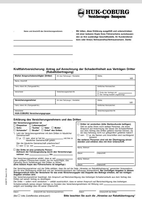 Schadenfreiheitsrabatt Ubertragen Formular