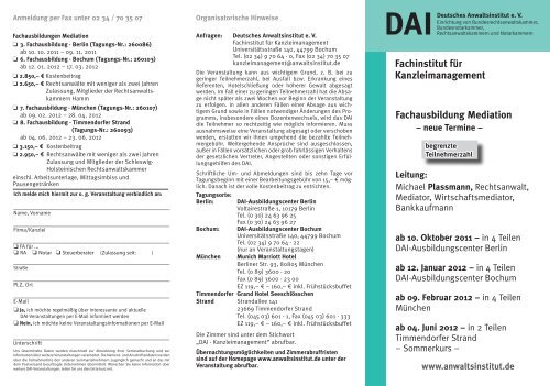 Fachausbildung Mediation - Deutsches Anwaltsinstitut ev