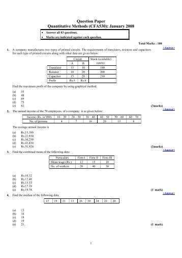 Question Paper Quantitative Methods (CFA530 ... - Careergyaan.org