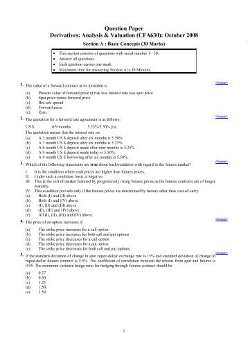 Question Paper Derivatives: Analysis & Valuation (CFA630 ...
