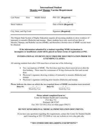 International Student Measles and Mumps Vaccine Requirement