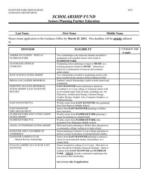 Local Scholarships - Hanover Park High School