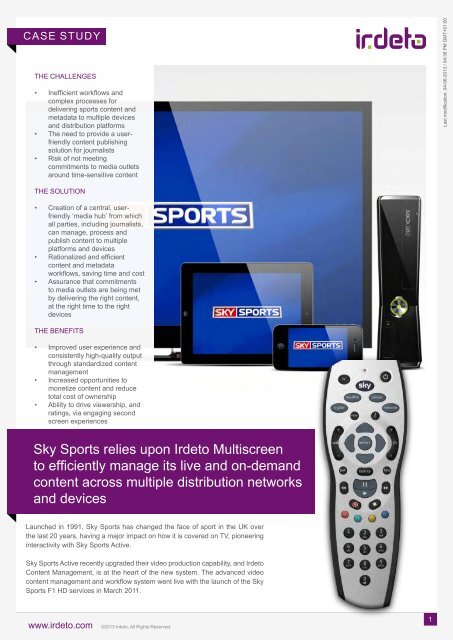 Sky Sports relies upon Irdeto Multiscreen to efficiently manage its ...