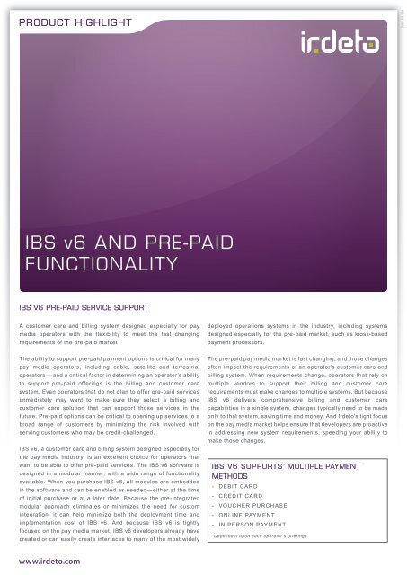 IBS v6 and Pre-Paid Functionality - Irdeto