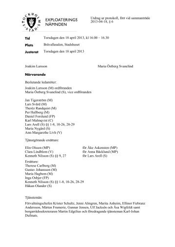 Utdrag ur protokoll, fört vid sammanträde 2013-04-18, § 6 ... - Insyn