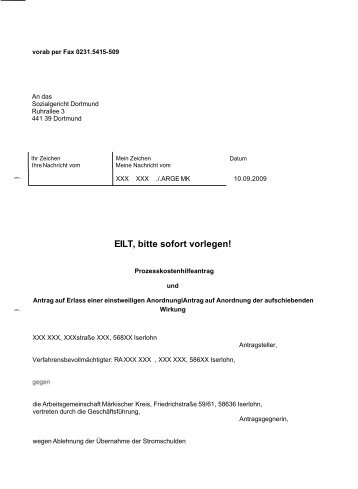 vorab per Fax 0231.541 5-509 - Beispielklagen