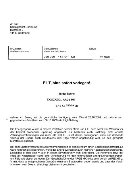 vorab per Fax 0231.541 5-509 - Beispielklagen