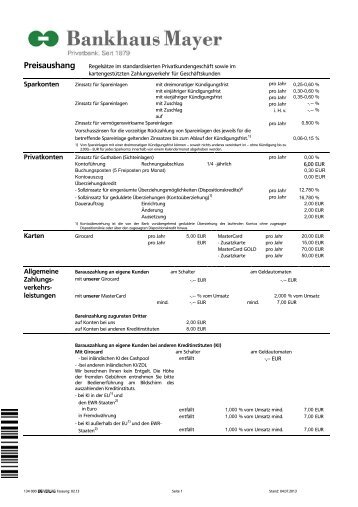 Preisaushang zum Download - Bankhaus Mayer