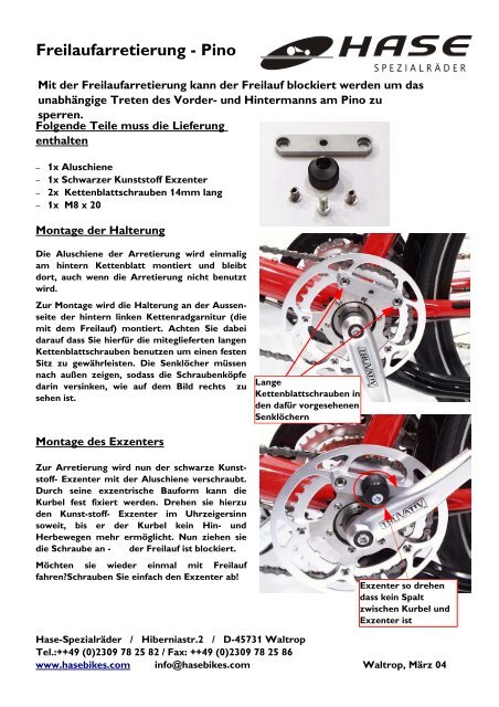 Pino Freilaufarretierung Anleitung Deutsch Englisch Hase Bikes