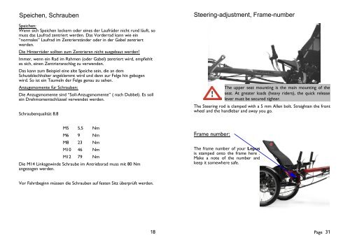 Gebrauchsanweisung Wartung und Pflege USER`S ... - Hase Bikes