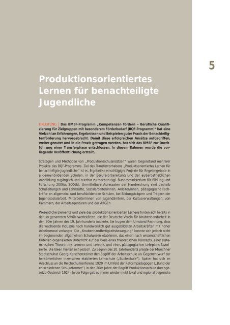 in Schülerfirmen, Jugendhilfebetrieben und Produktionsschulen