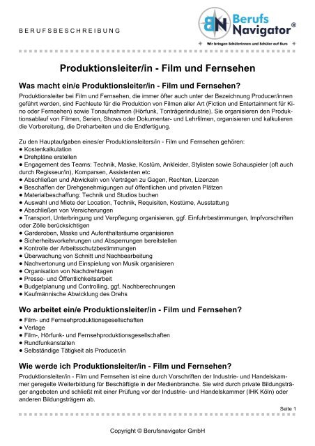 Produktionsleiter/in - Film und Fernsehen - UKF.tv