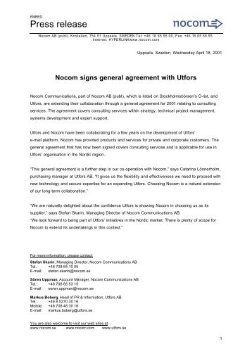 Nocom signs general agreement with Utfors - IAR Systems