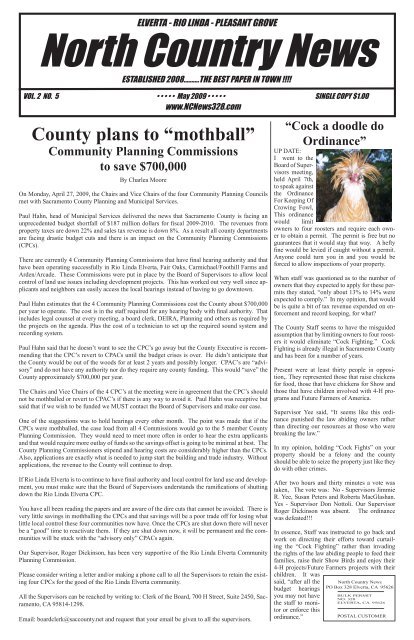 North Country News, May, 2009.