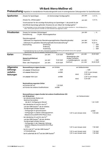 Preisaushang - VR-Bank Werra-Meißner eG