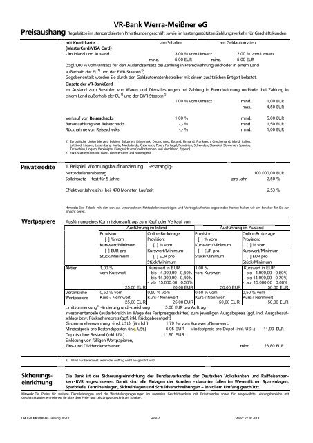 Preisaushang - VR-Bank Werra-Meißner eG