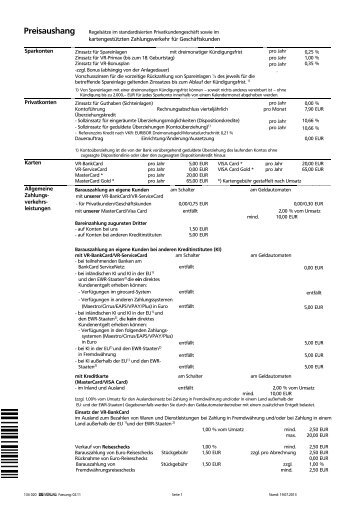 Preisaushang mit VISA - Volksbank RheinAhrEifel eG