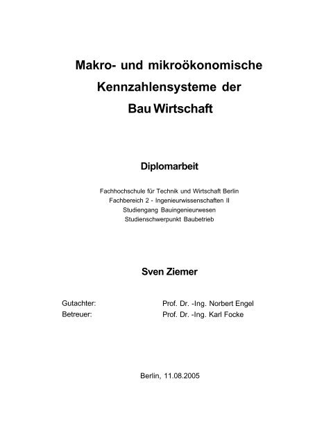 Makro- und mikroökonomische Kennzahlensysteme ... - HTW Berlin