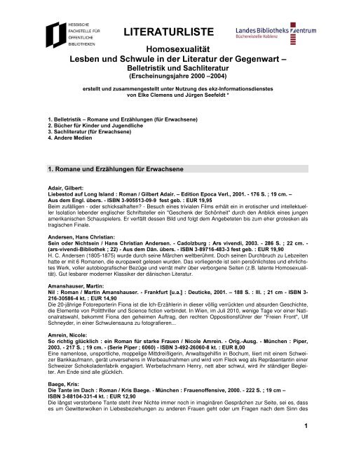 Literaturliste Homosexualität "Lesben und Schwule in der Literatur ...