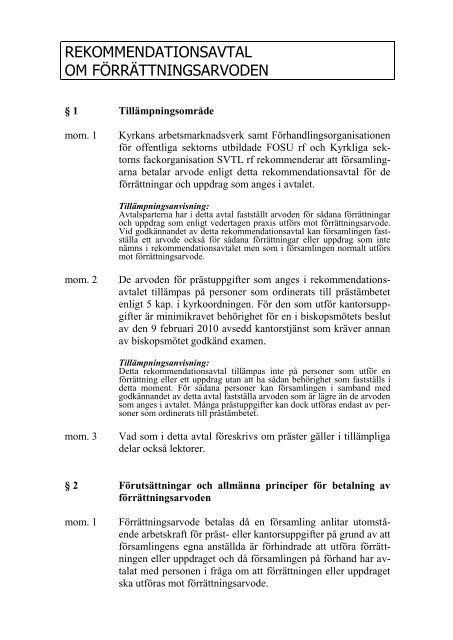 rekommendationsavtal om förrättningsarvoden - Sakasti