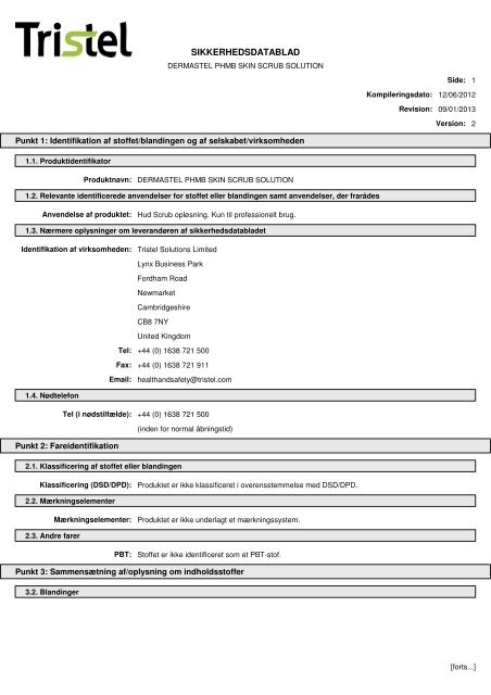 Dermastel PHMB Skin Scrub Solution MSDS (Danish) - equistro.dk