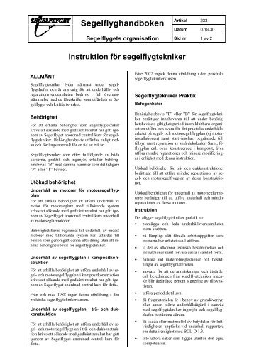 233 Instruktion för segelflygtekniker
