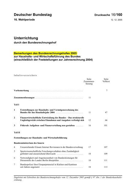 Bemerkungen des Bundesrechnungshofes 2005 - Beispielklagen