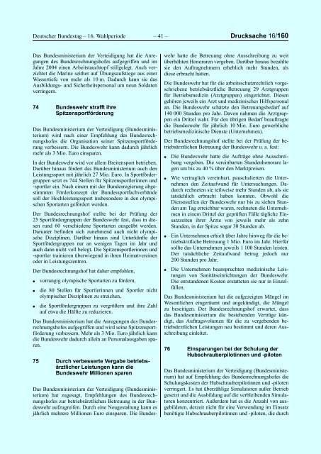 Bemerkungen des Bundesrechnungshofes 2005 - Beispielklagen