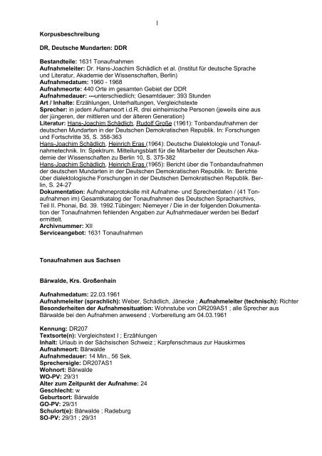 Sachsen - Archiv für Gesprochenes Deutsch - Institut für Deutsche ...