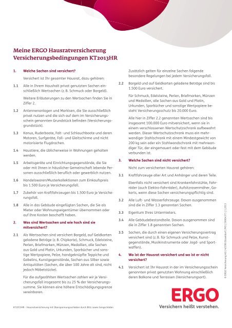 Meine Ergo Hausratversicherung Versicherungsbedingungen