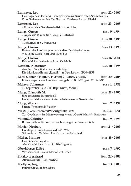 Inhaltsverzeichnis Jahrbücher 1986 bis 2009 - Heimat ...