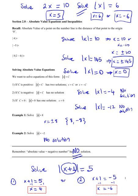 Section 2.8 – Absolute Value Equations and Inequalities Recall ...