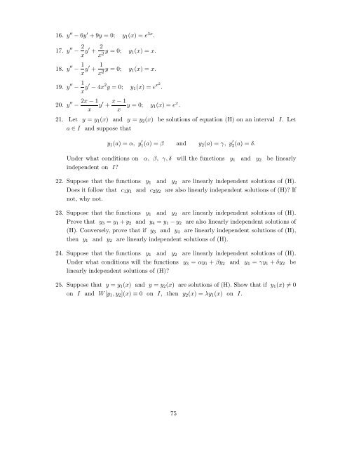 Second Order Linear Differential Equations