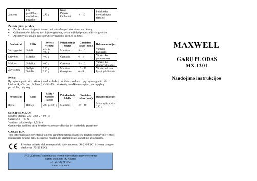 Maxwell MW-1201 Garu puodas - UAB Krinona - prekių instrukcijos ...