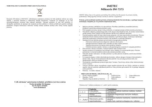 IM-7373 Mikseris.pdf - UAB Krinona - prekių instrukcijos - Krinona