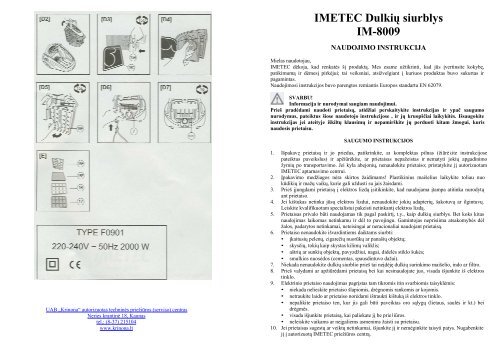 IM-8009 Dulkiu siurblys.pdf - UAB Krinona - prekių instrukcijos ...