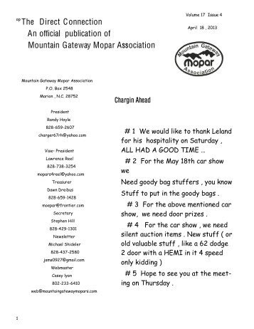 Newsletter - Mountain Gateway Mopar Association