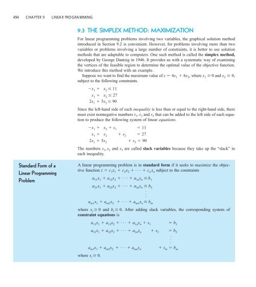 9.3 THE SIMPLEX METHOD: MAXIMIZATION